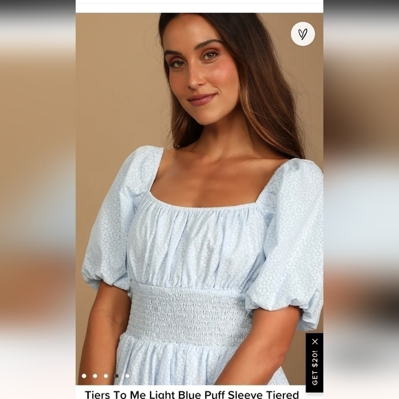 LULUS Tiers To Me Light Blue Puff Sleeve Tiered Skater Mini Dress, sz Large - Picture 7 of 15